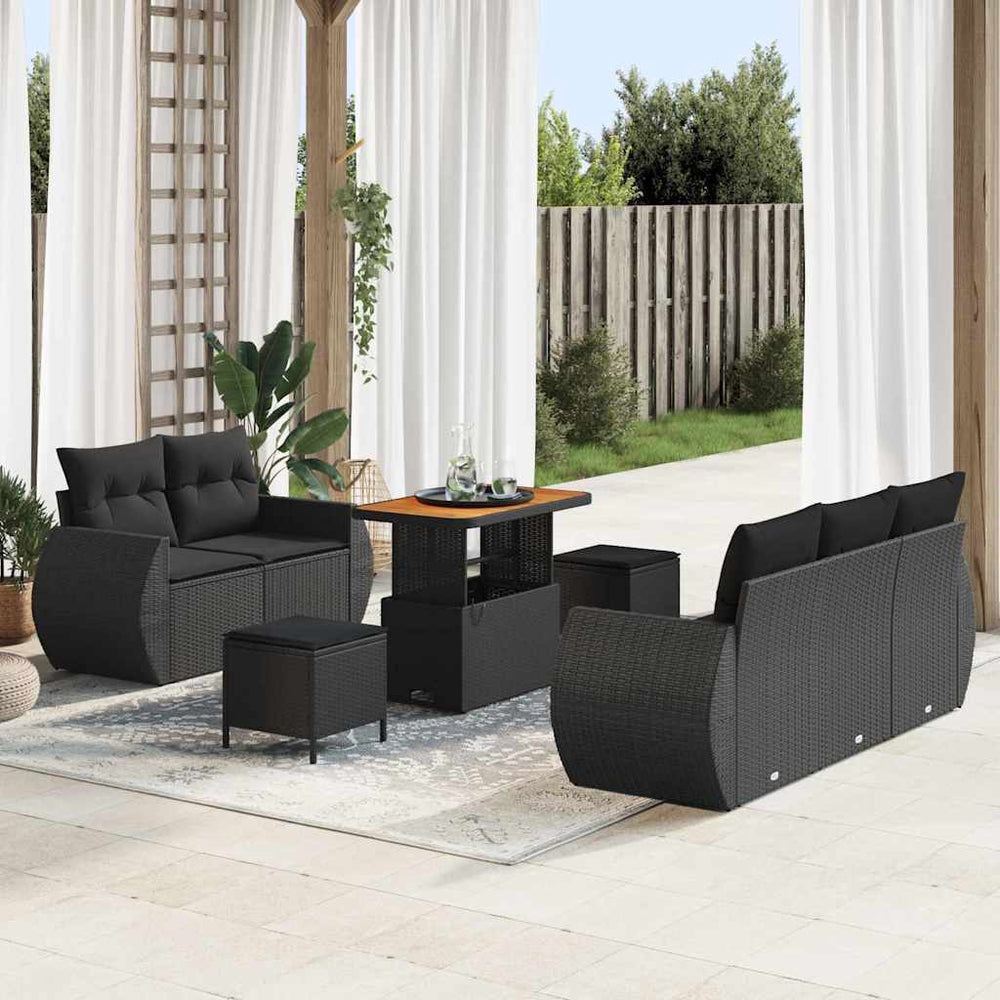 8 dalių sodo sofa rinkinys su pagalvėlėmis juoda poli ratanas akacija - Namų Idėja