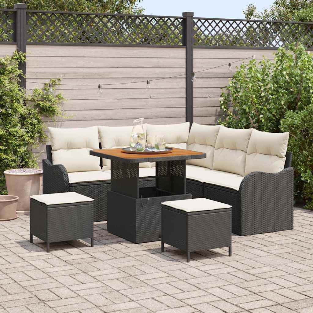 8 dalių sodo sofa rinkinys su pagalvėlėmis Juoda poli ratanas akacija - Namų Idėja