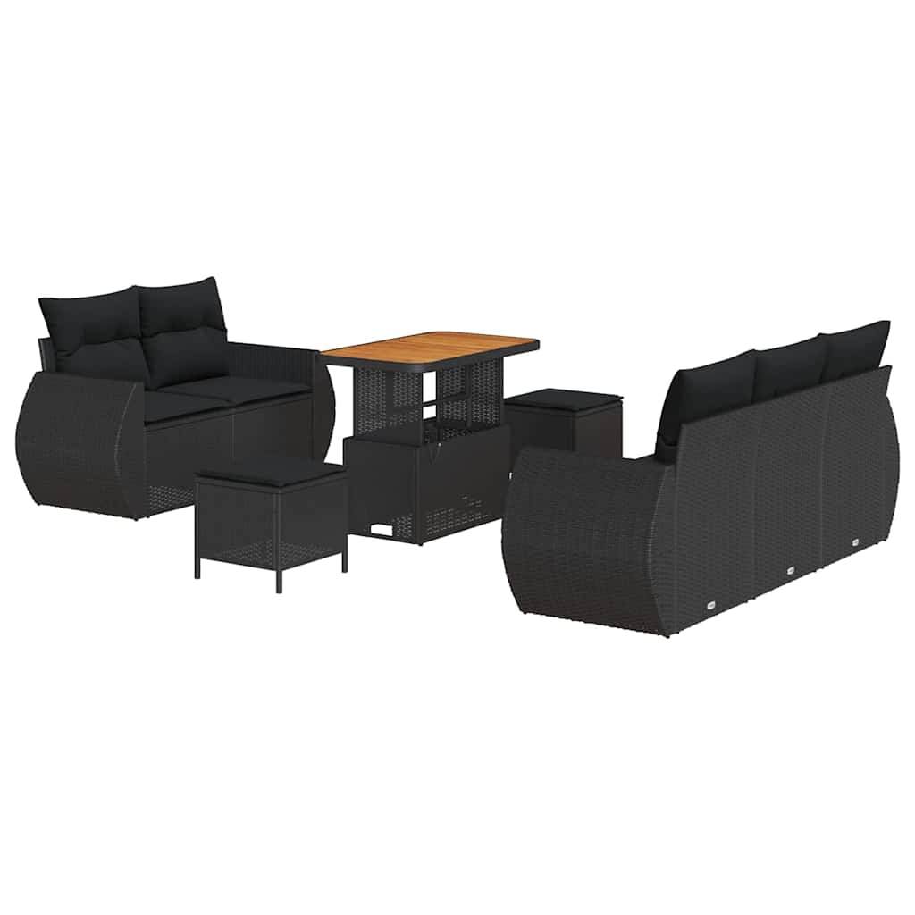 8 dalių sodo sofa rinkinys su pagalvėlėmis juoda poli ratanas akacija - Namų Idėja