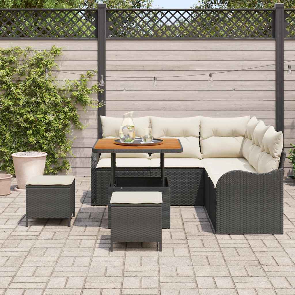 8 dalių sodo sofa rinkinys su pagalvėlėmis Juoda poli ratanas akacija - Namų Idėja