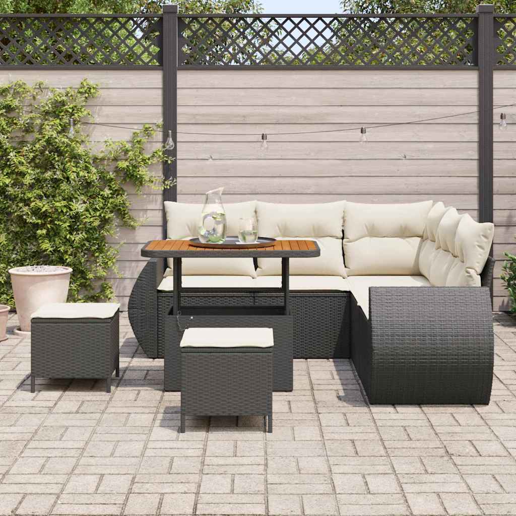 8 dalių sodo sofa rinkinys su pagalvėlėmis Juodas poliratanas akacijos - Namų Idėja