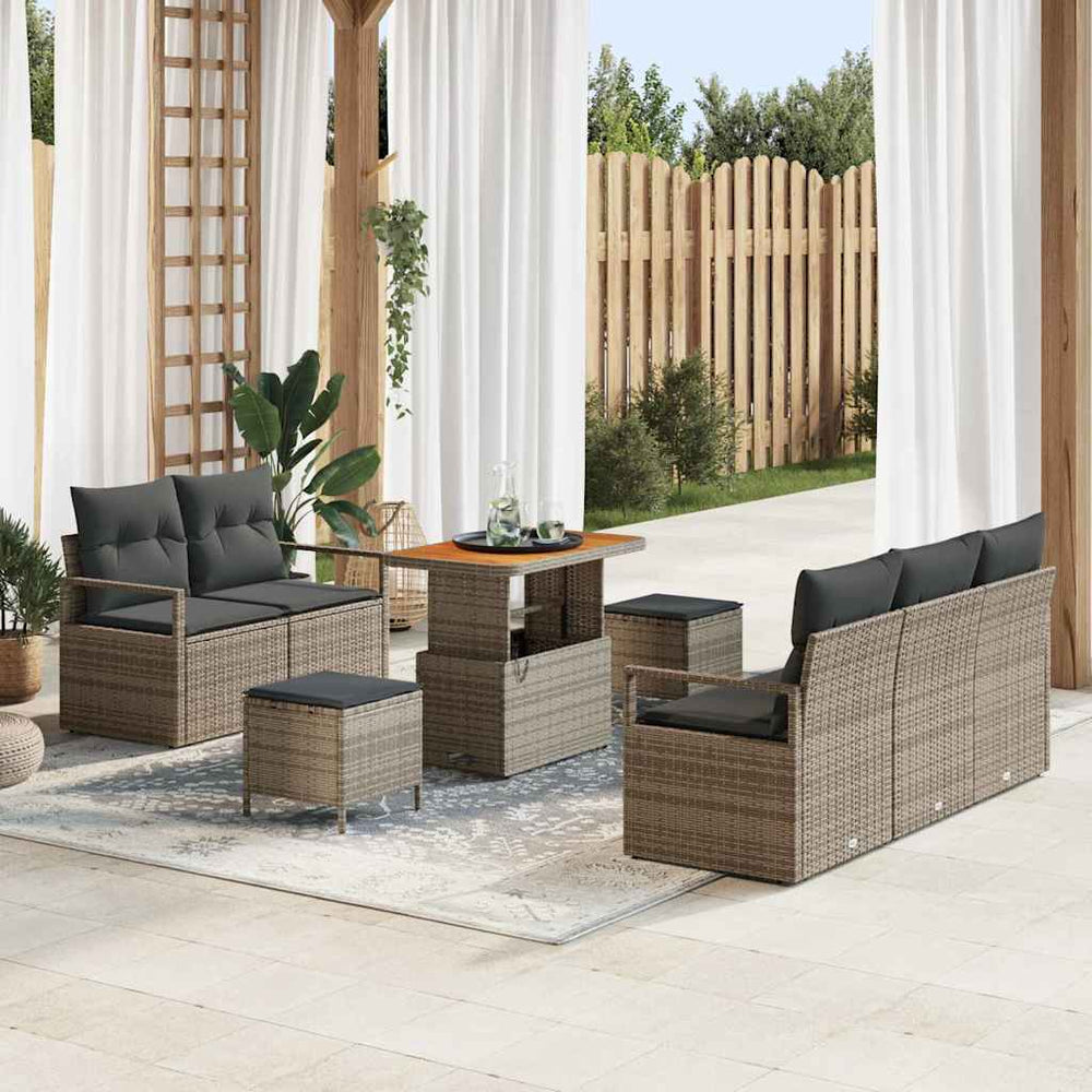 8 dalių sodo sofa rinkinys su pagalvėlėmis Pilkas poli ratanas akacijų - Namų Idėja