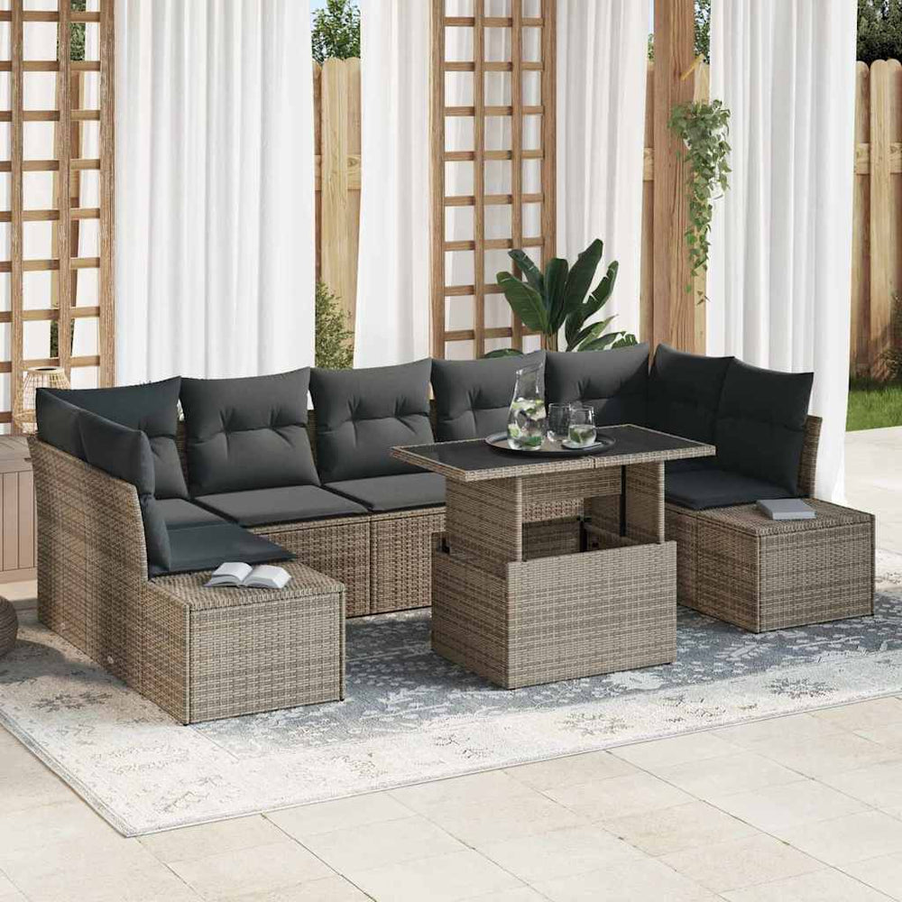8 dalių sodo sofa rinkinys su pagalvėlėmis pilkos spalvos poli ratanas - Namų Idėja