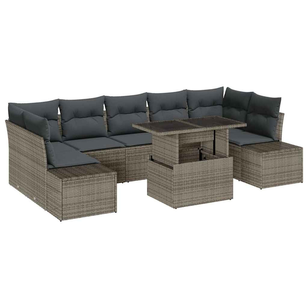 8 dalių sodo sofa rinkinys su pagalvėlėmis pilkos spalvos poli ratanas - Namų Idėja