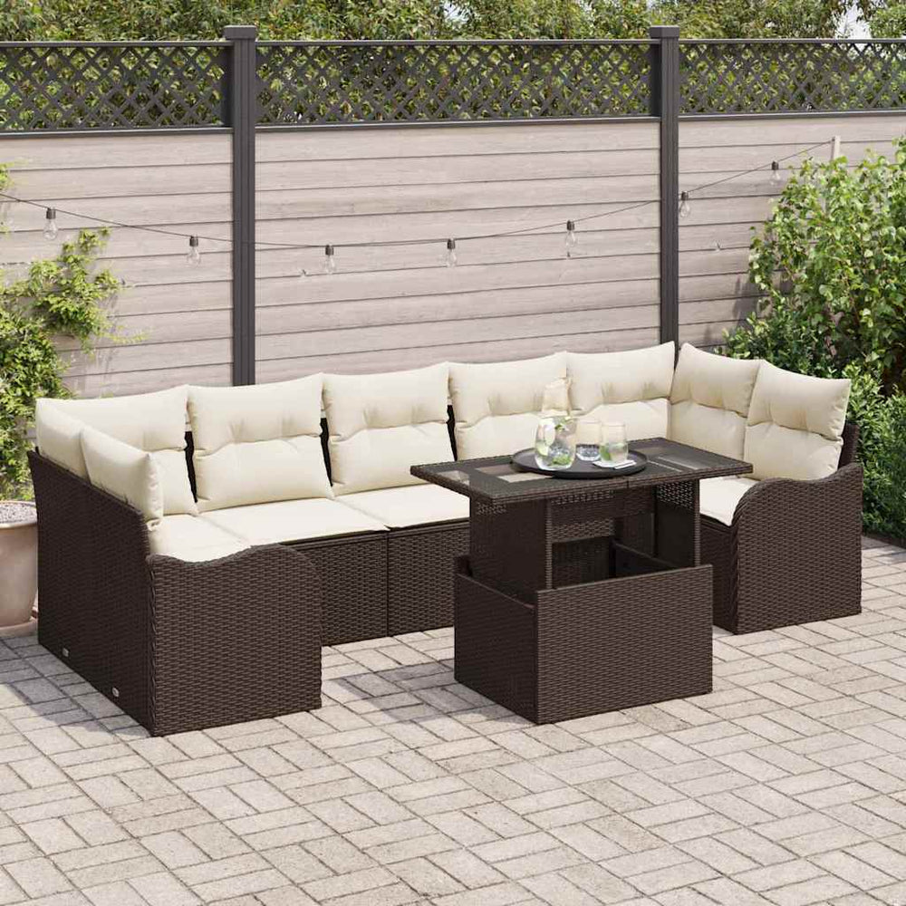 8 dalių sodo sofa rinkinys su pagalvėlėmis, ruda, poliratanas - Namų Idėja