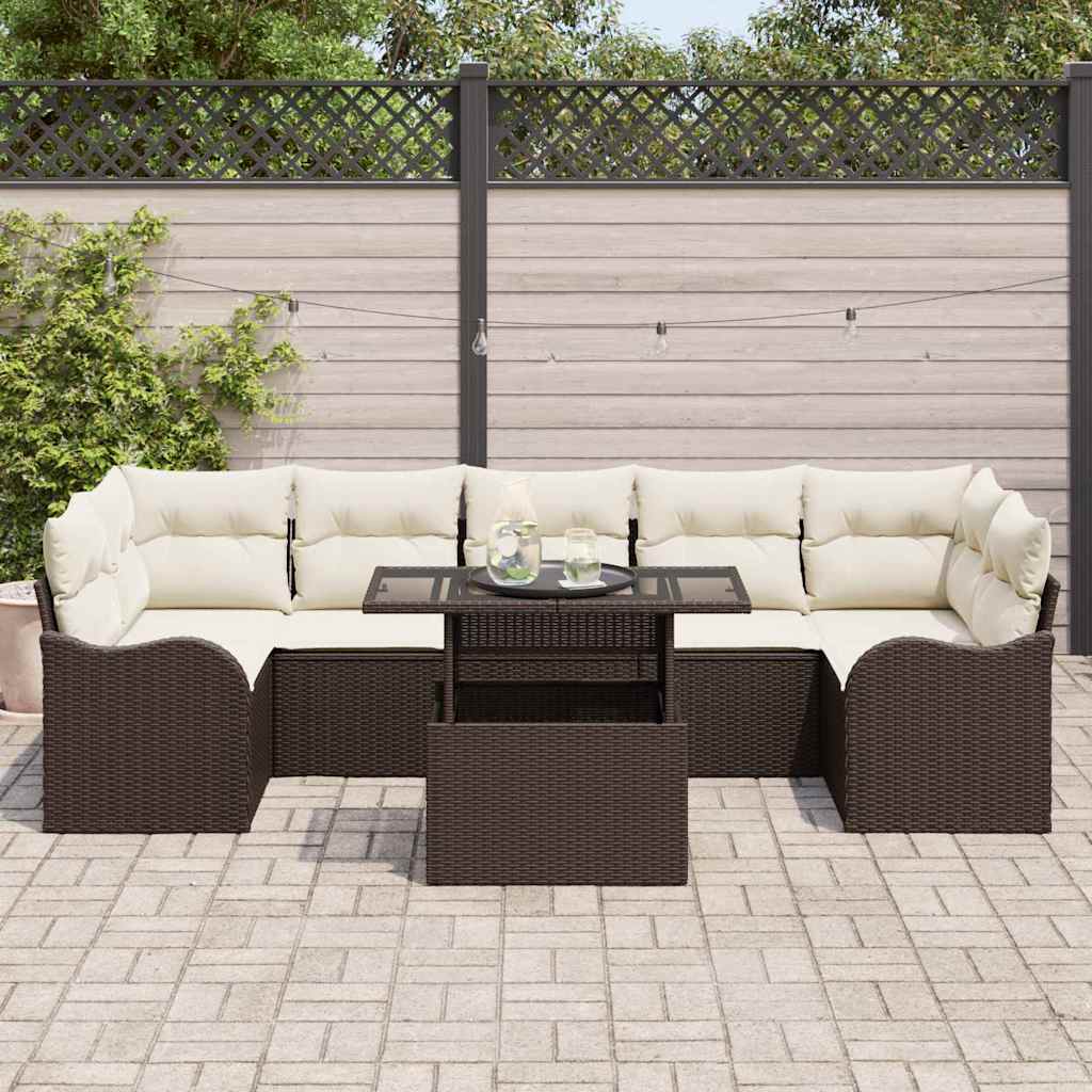 8 dalių sodo sofa rinkinys su pagalvėlėmis, ruda, poliratanas - Namų Idėja