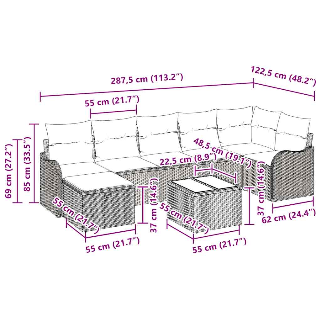 8 dalių sodo sofa rinkinys su pagalvėlėmis smėlio poli ratanas - Namų Idėja