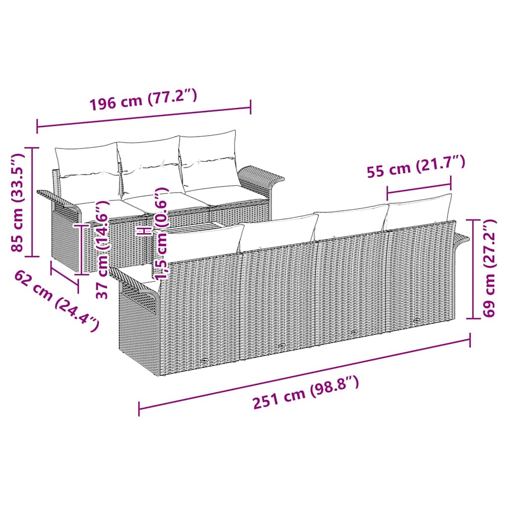 8 dalių sodo sofa rinkinys su pagalvėlėmis smėlio poli ratanas akacijos - Namų Idėja