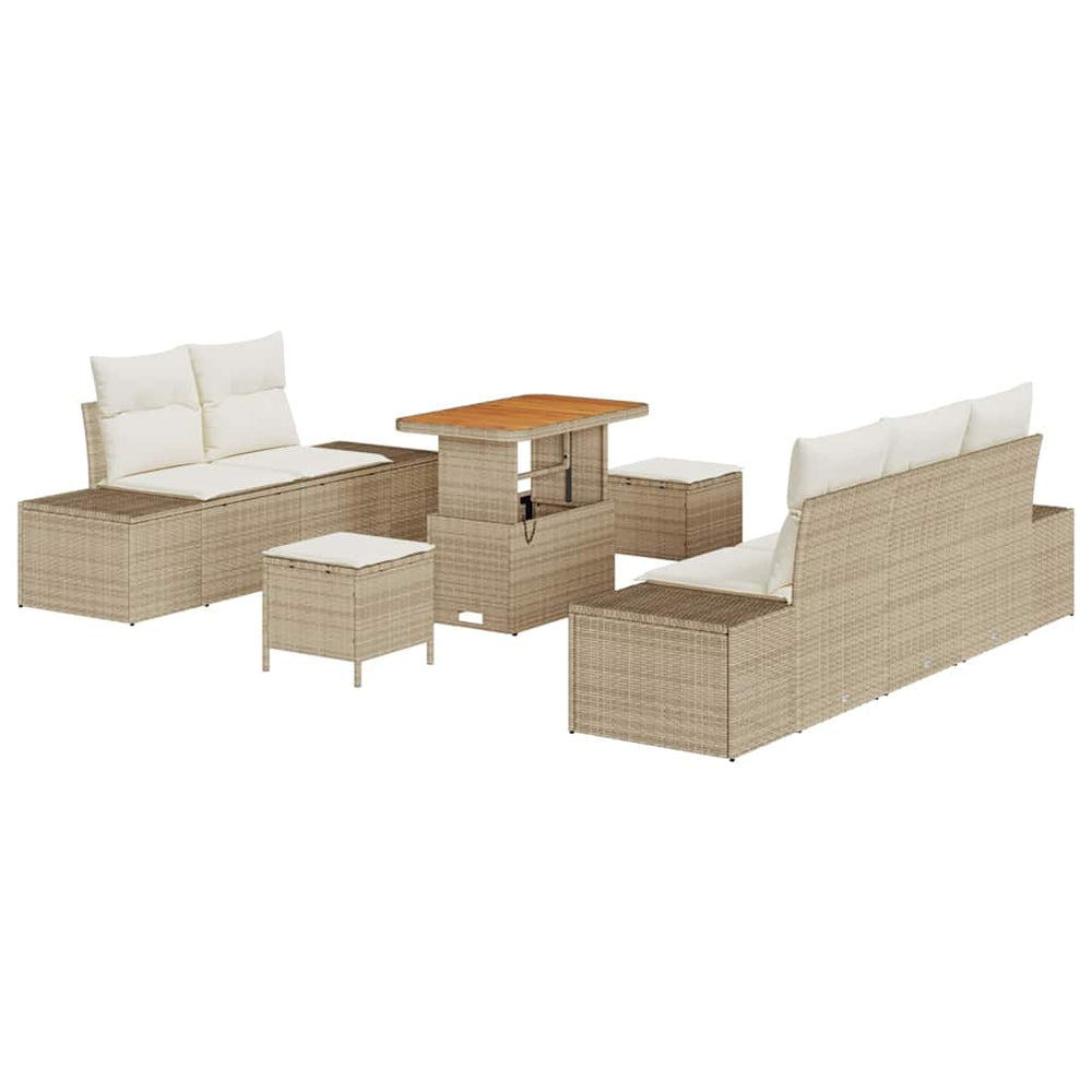 8 dalių sodo sofa rinkinys su pagalvėlėmis Smėlio rotango akacija - Namų Idėja