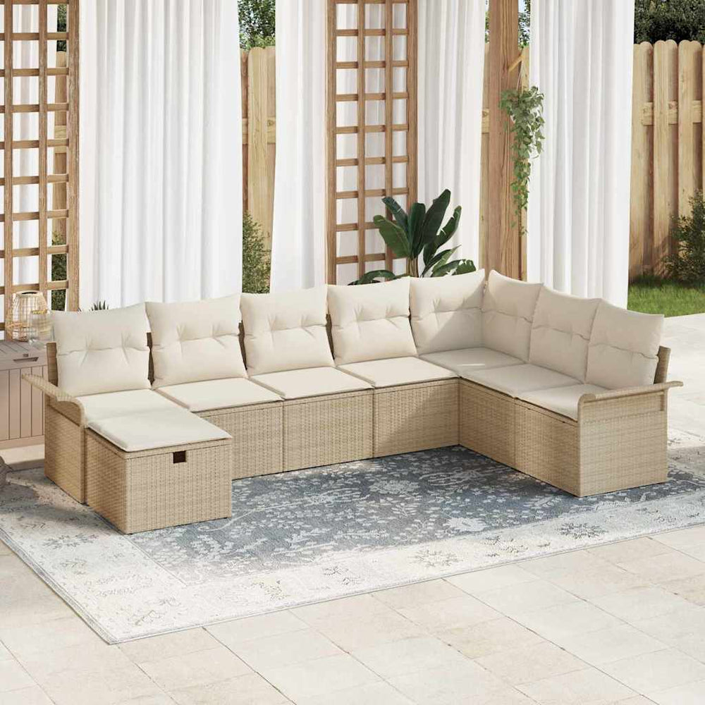8 dalių sodo sofa rinkinys su pagalvėlėmis, smėlio spalvos, poli ratanas - Namų Idėja