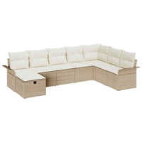 8 dalių sodo sofa rinkinys su pagalvėlėmis, smėlio spalvos, poli ratanas - Namų Idėja