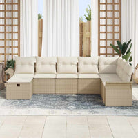 8 dalių sodo sofa rinkinys su pagalvėlėmis, smėlio spalvos, poli ratanas - Namų Idėja