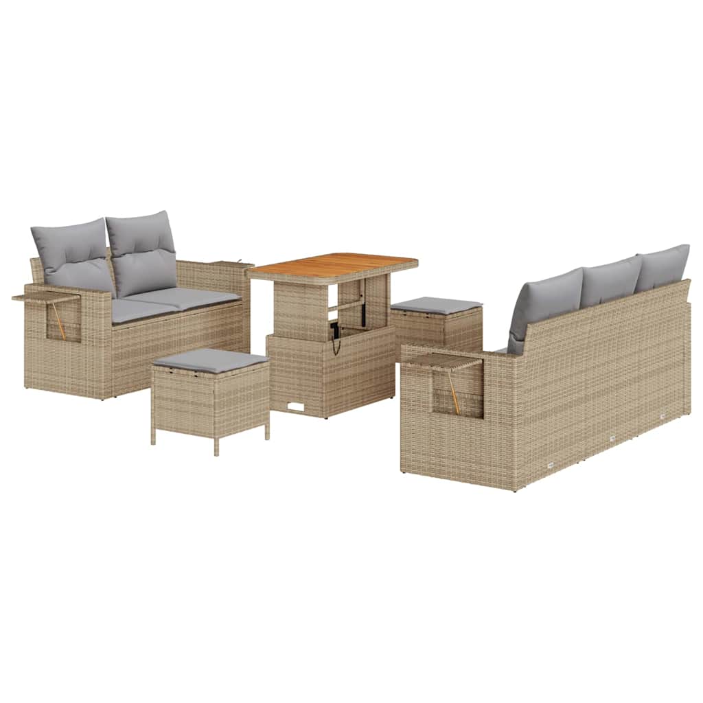 8 dalių sodo sofa rinkinys su pagalvėlėmis, smėlio spalvos, poliratanas, akacija - Namų Idėja