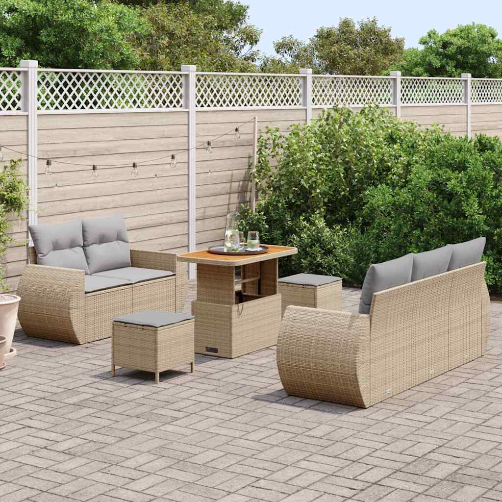 8 dalių sodo sofa rinkinys su pagalvėm Smėlio Poli ratanas Akacijos - Namų Idėja