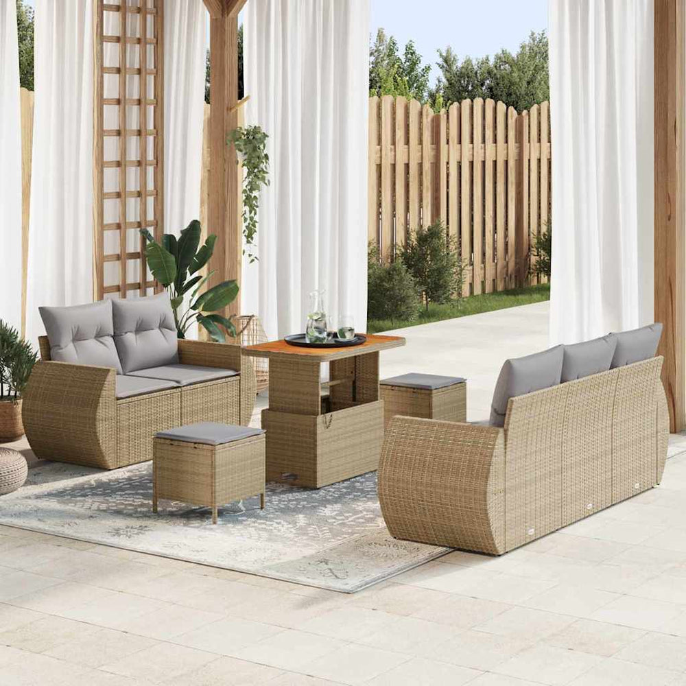 8 dalių sodo sofa rinkinys su pagalvėm Smėlio Poli ratanas Akacijos - Namų Idėja