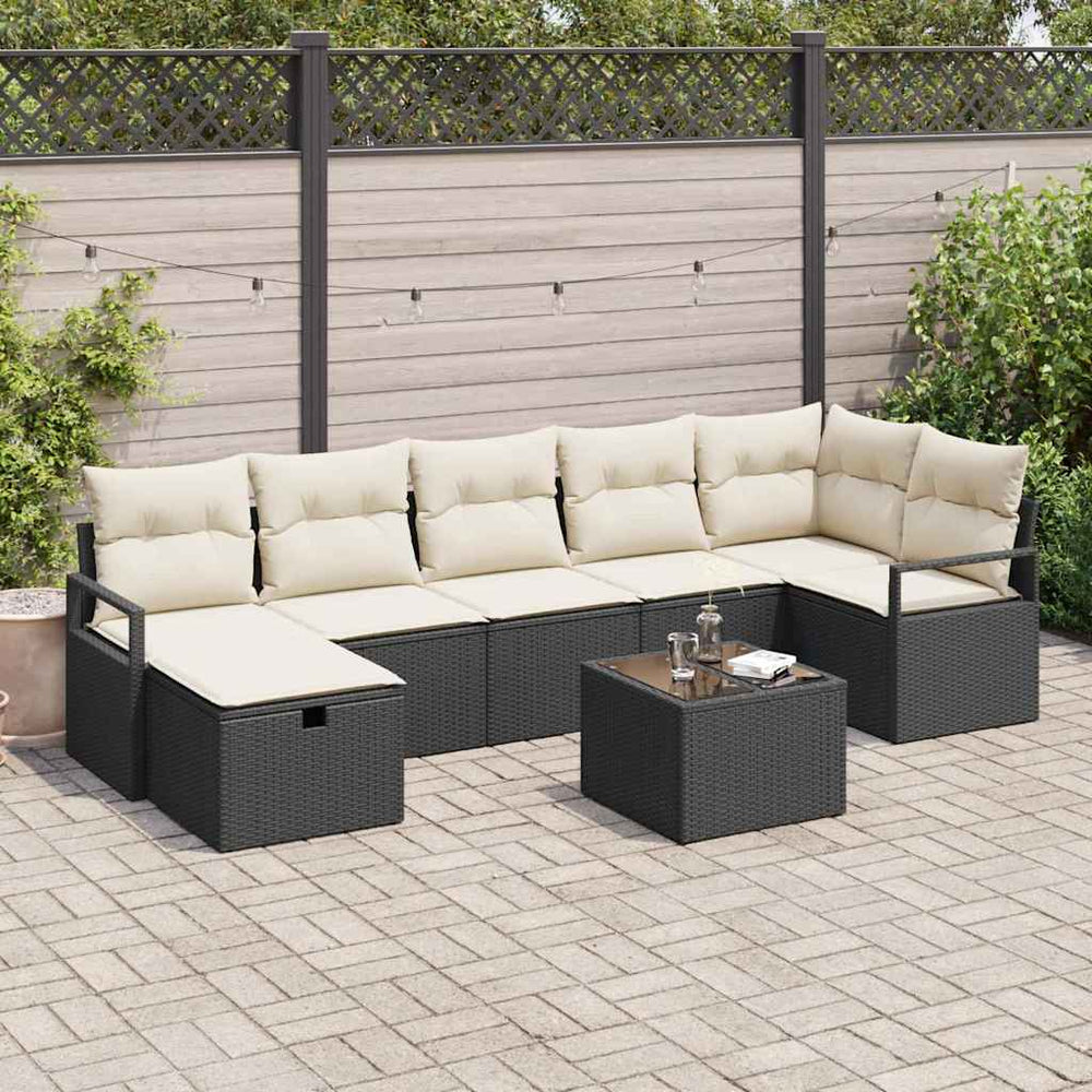 8 Dalių Sodo Sofa Rinkinys su Pagalvėmis Juoda Poli Ratanas - Namų Idėja