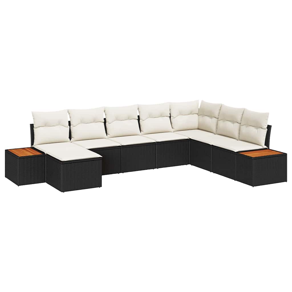 8 dalių sodo sofa rinkinys su pagalvėmis Juodas poli ratanas akacija - Namų Idėja