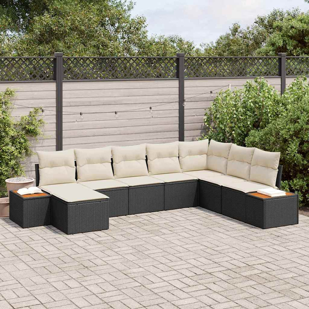 8 dalių sodo sofa rinkinys su pagalvėmis Juodas poli ratanas akacija - Namų Idėja