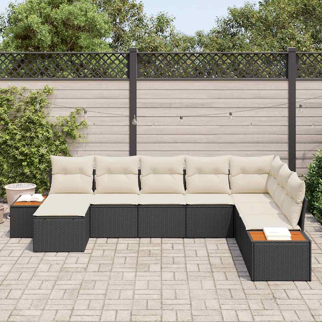 8 dalių sodo sofa rinkinys su pagalvėmis Juodas poli ratanas akacija - Namų Idėja