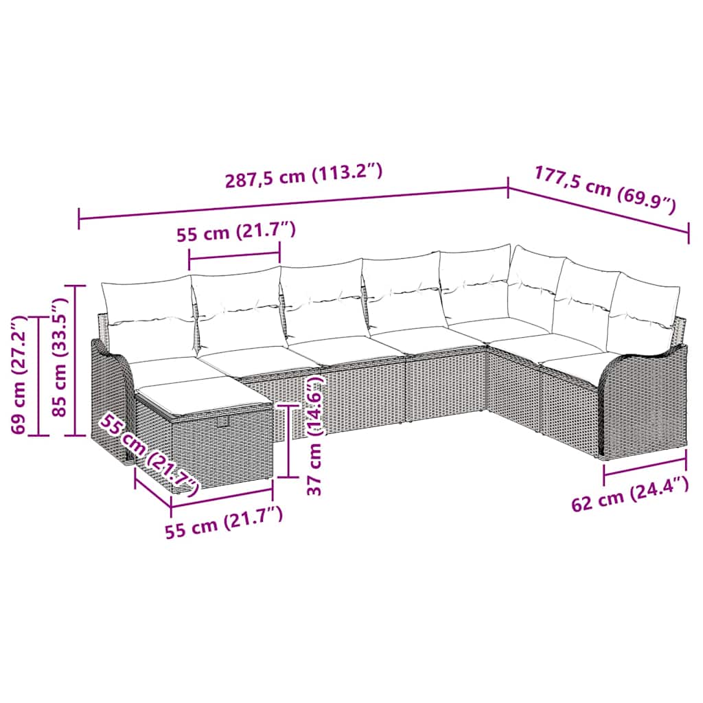 8 dalių sodo sofa rinkinys su pagalvėmis, ruda poli ratanas - Namų Idėja