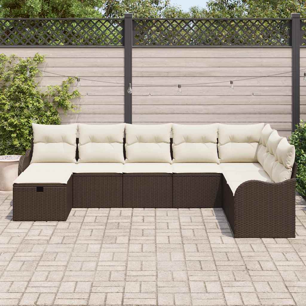 8 dalių sodo sofa rinkinys su pagalvėmis, ruda poli ratanas - Namų Idėja