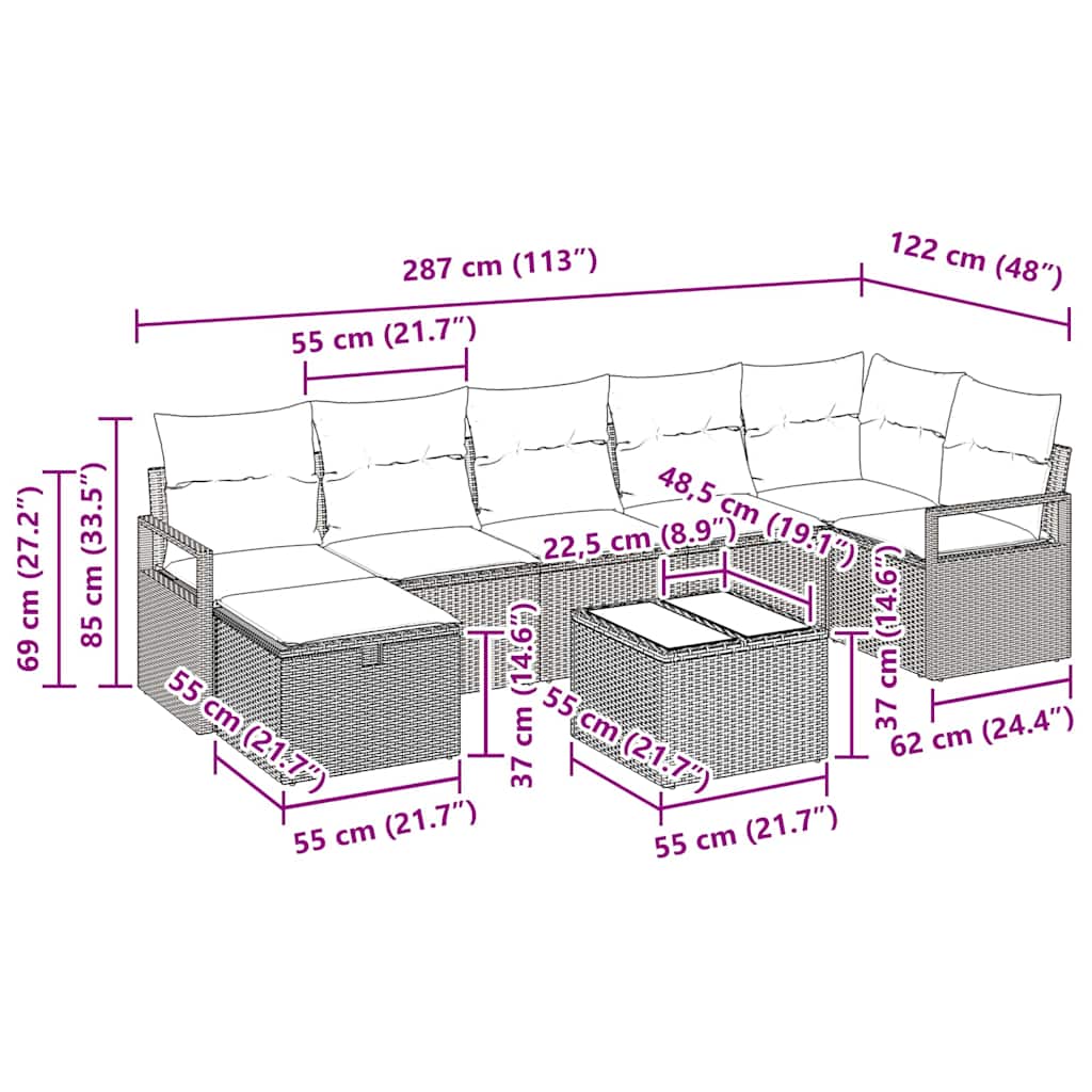 8 dalių sodo sofa rinkinys su pagalvėmis Smėlio poli ratanas - Namų Idėja