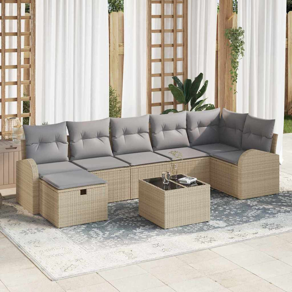 8 dalių sodo sofa rinkinys su pagalvėmis Smėlio Poli ratanas - Namų Idėja