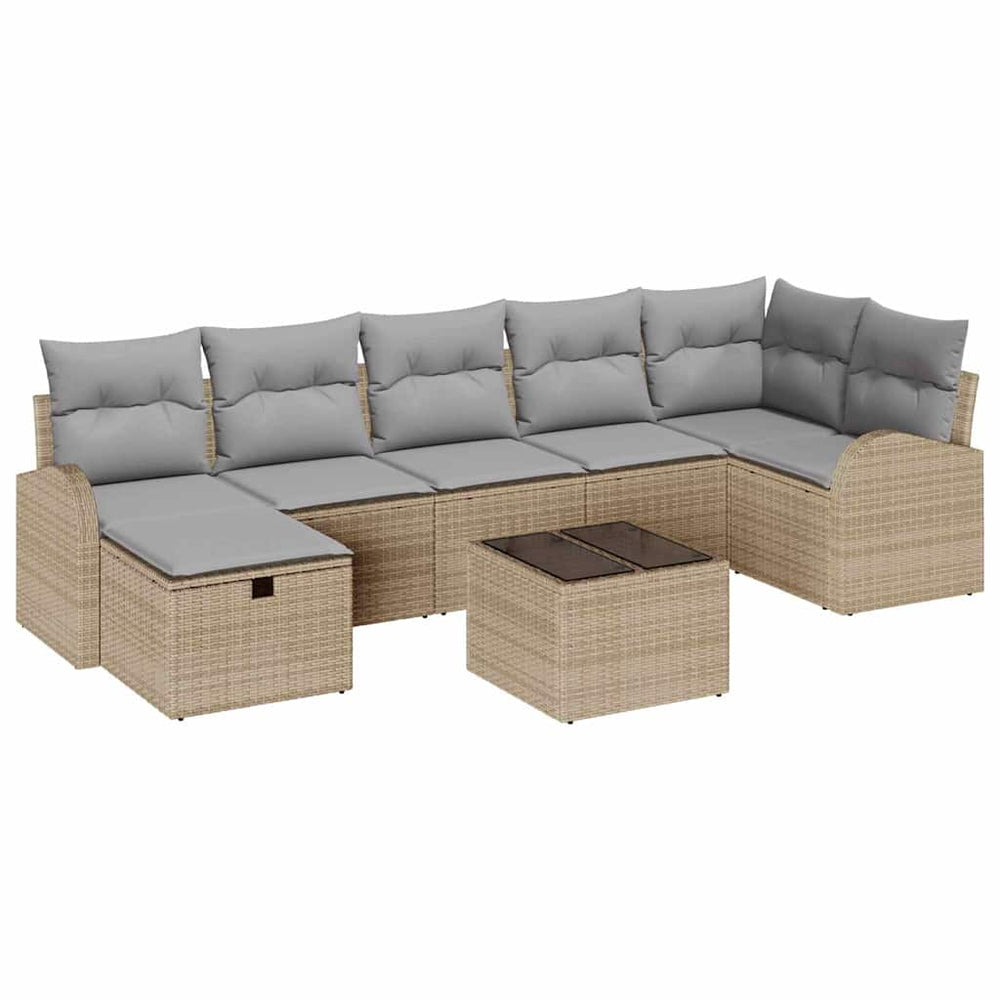 8 dalių sodo sofa rinkinys su pagalvėmis Smėlio Poli ratanas - Namų Idėja