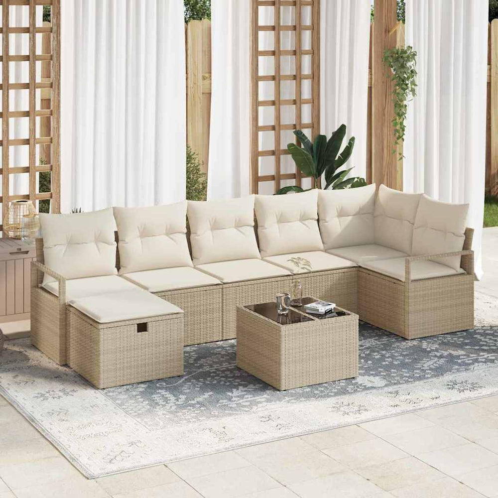 8 dalių sodo sofa rinkinys su pagalvėmis Smėlio poli ratanas - Namų Idėja