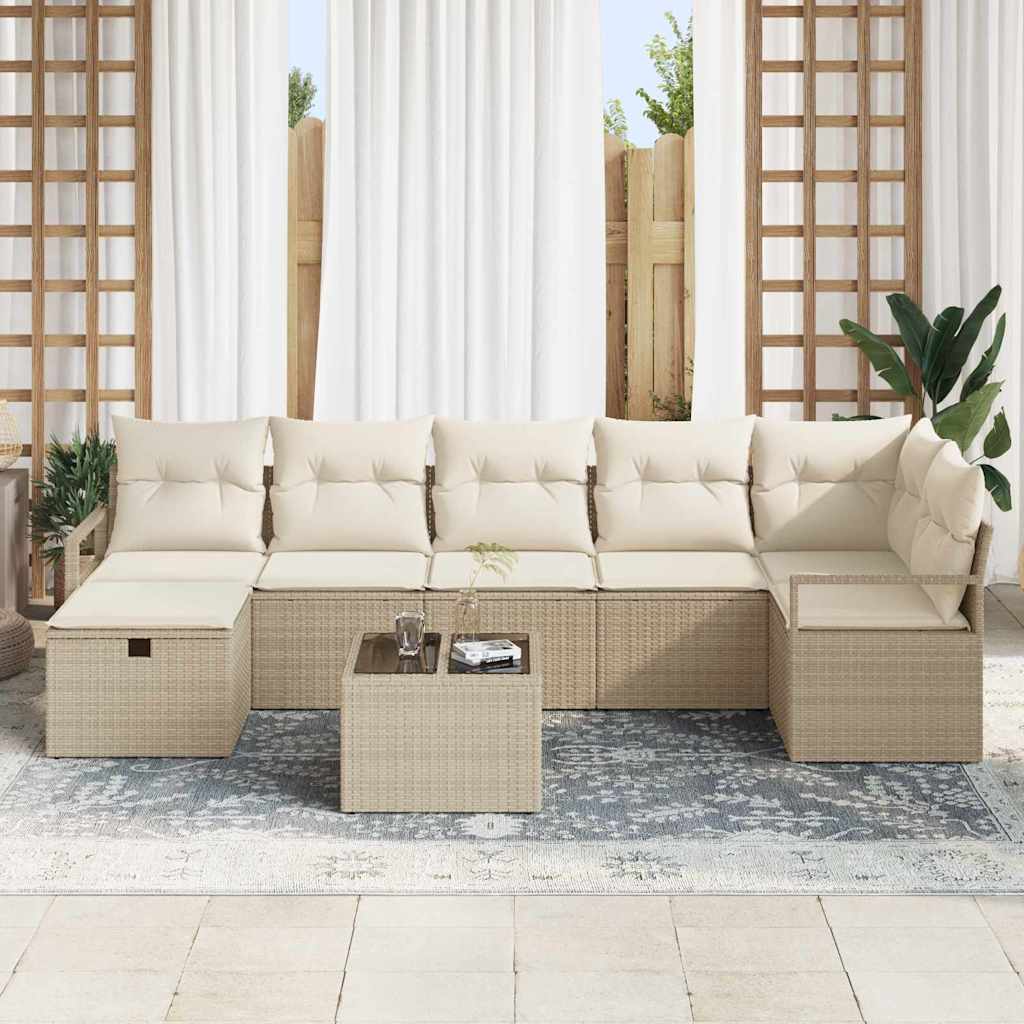 8 dalių sodo sofa rinkinys su pagalvėmis Smėlio poli ratanas - Namų Idėja