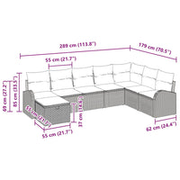 8 dalių sodo sofa rinkinys su pagalvėmis, šviesiai pilka poli ratanas - Namų Idėja