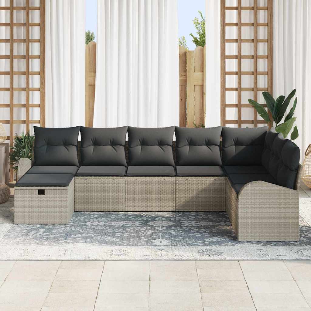 8 dalių sodo sofa rinkinys su pagalvėmis, šviesiai pilka poli ratanas - Namų Idėja