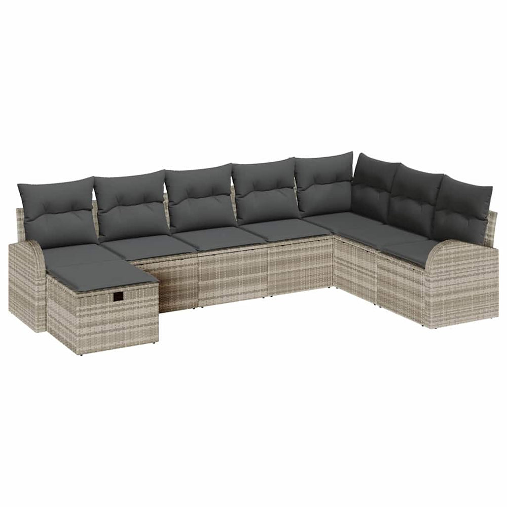8 dalių sodo sofa rinkinys su pagalvėmis, šviesiai pilka poli ratanas - Namų Idėja