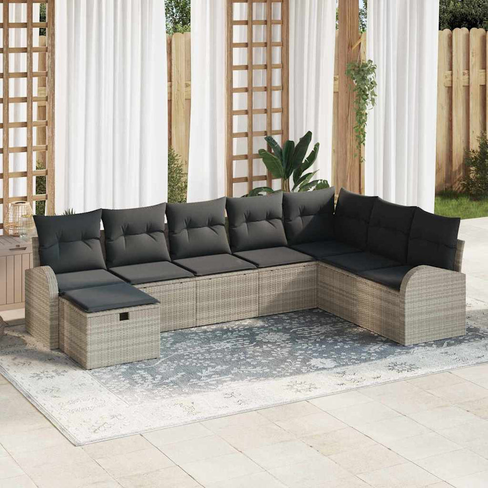 8 dalių sodo sofa rinkinys su pagalvėmis, šviesiai pilka poli ratanas - Namų Idėja