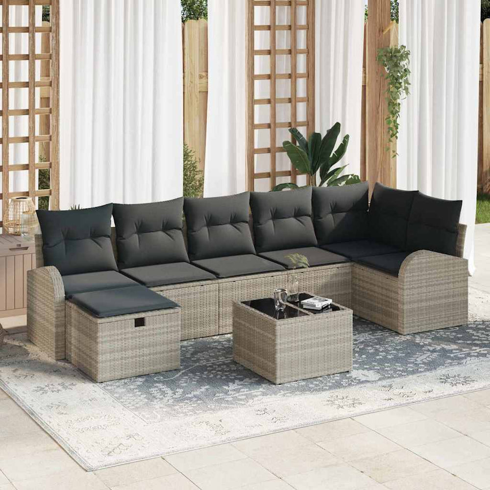 8 dalių sodo sofa rinkinys su pagalvėmis šviesiai pilkas poli ratanas - Namų Idėja