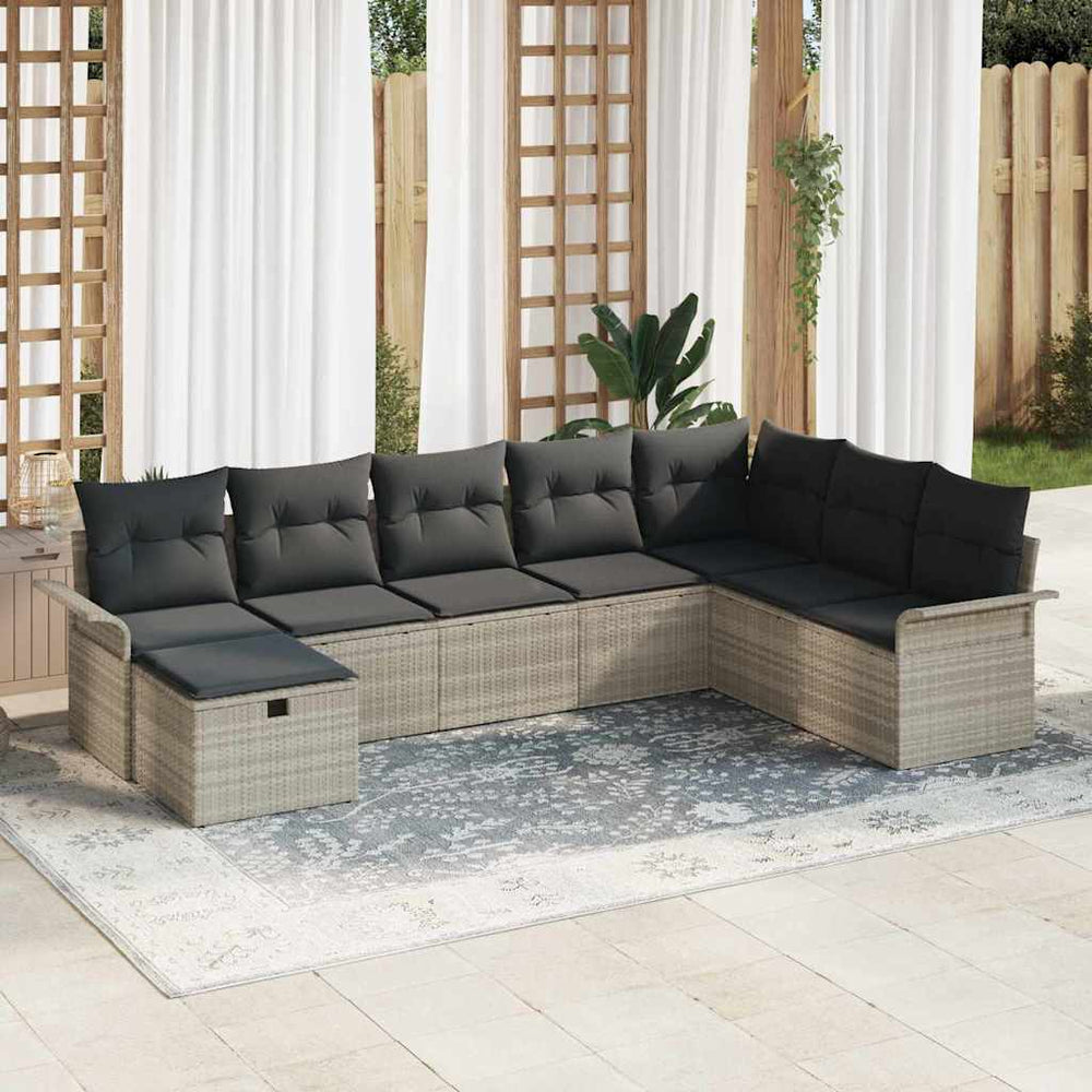 8 dalių sodo sofa rinkinys su pagalvėmis šviesiai pilkos poli ratanas - Namų Idėja