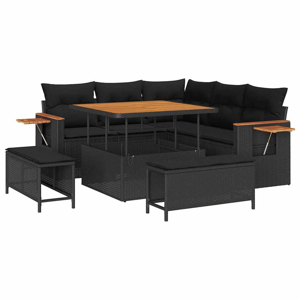 8 dalių sodo sofa su pagalvėlėm juodas poli ratanas akacijos - Namų Idėja