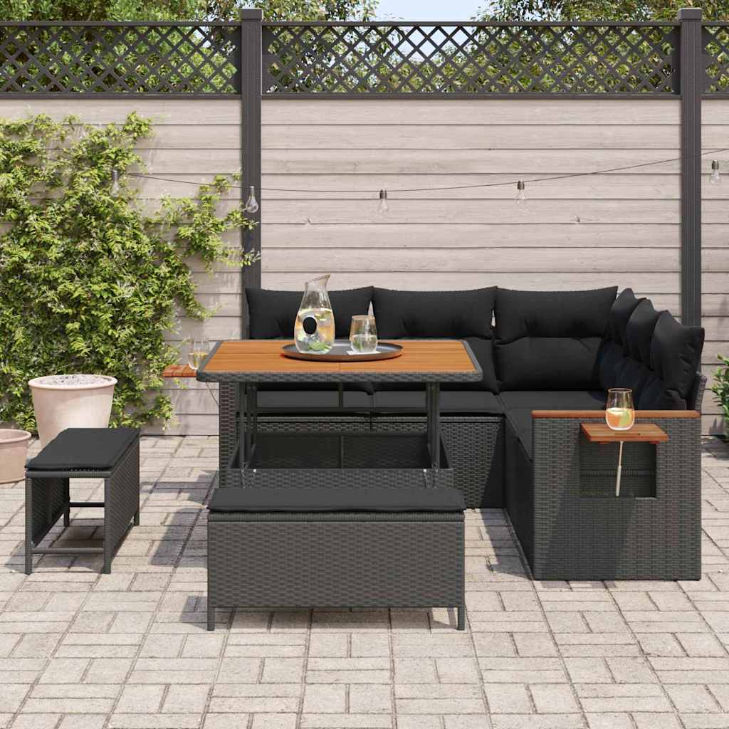 8 dalių sodo sofa su pagalvėlėm juodas poli ratanas akacijos - Namų Idėja