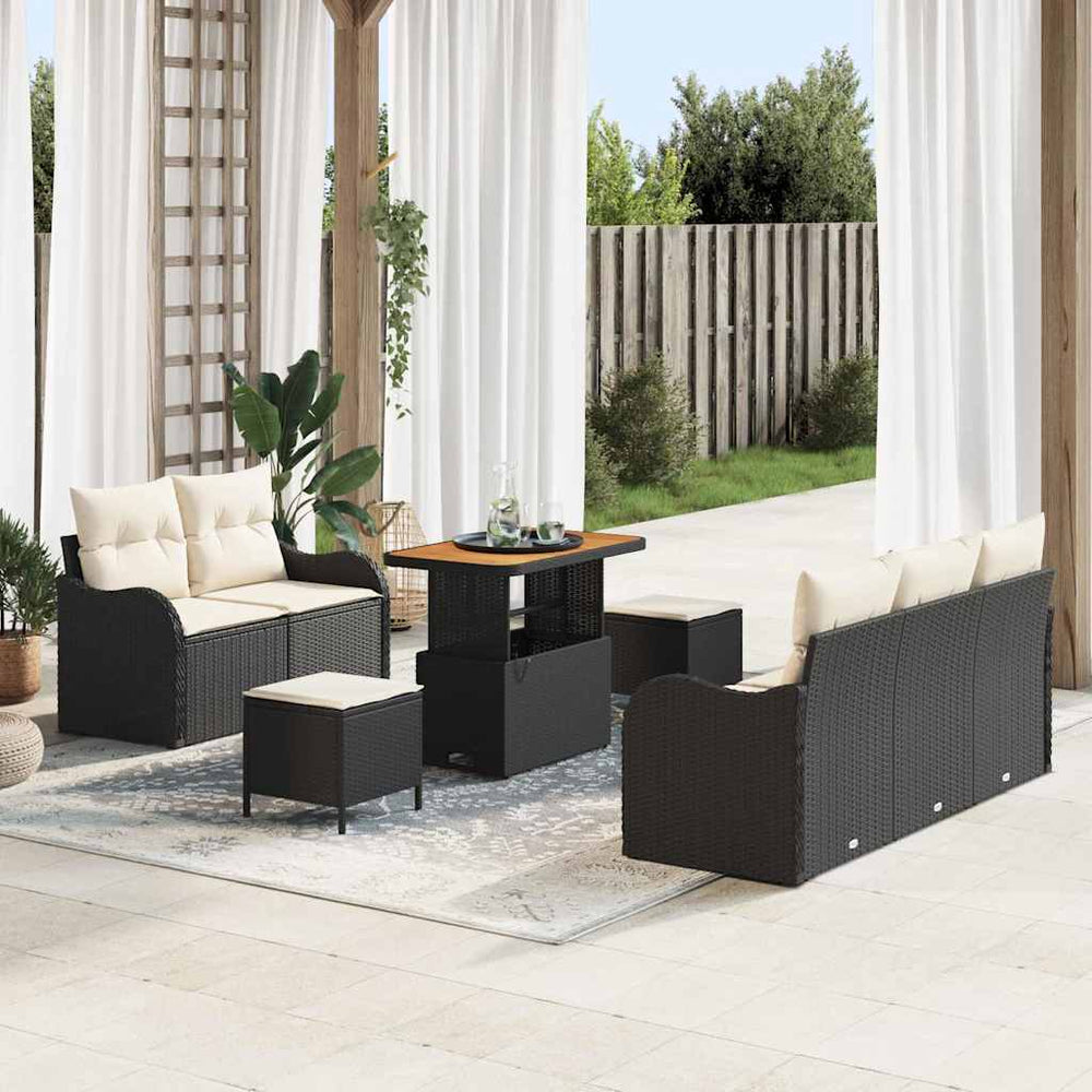 8 dalių sodo sofa su pagalvėlėmis - juoda poli ratanas akacija - Namų Idėja
