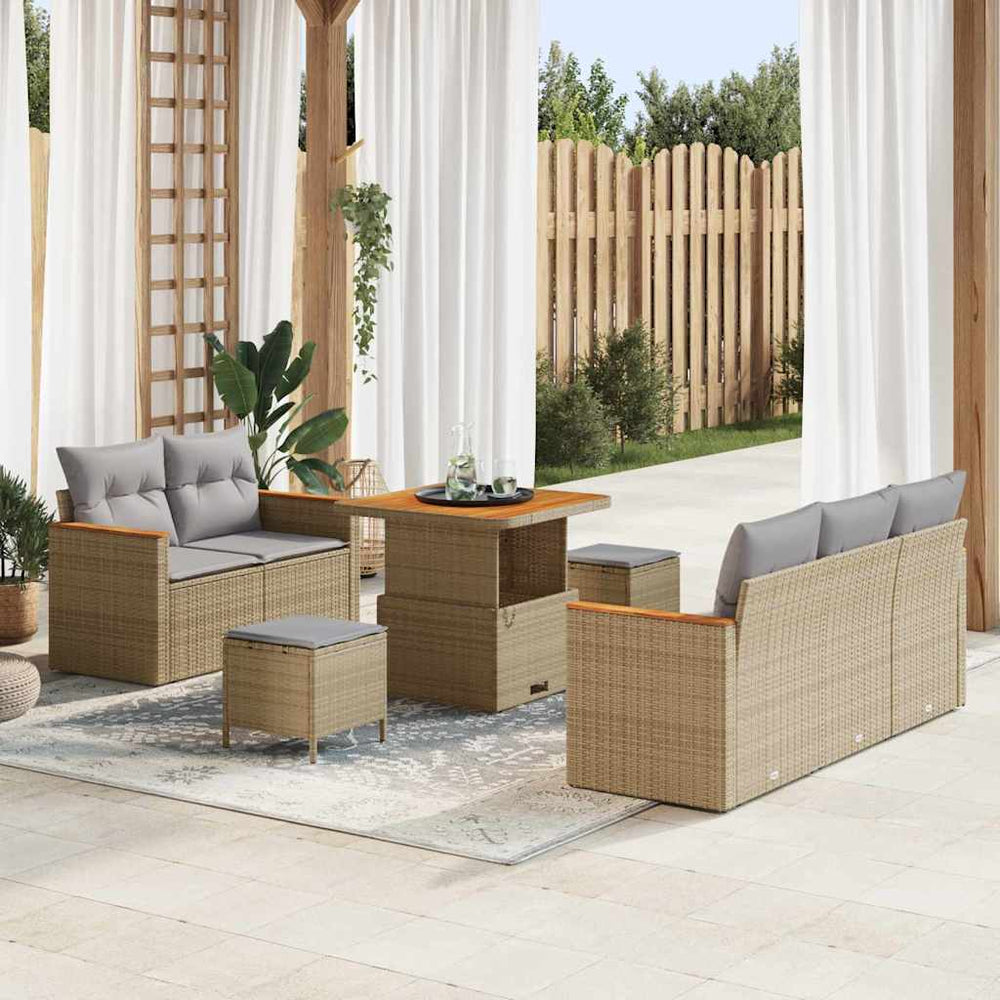 8 dalių sodo sofa su pagalvėlėmis smėlio poli ratanas akacija - Namų Idėja
