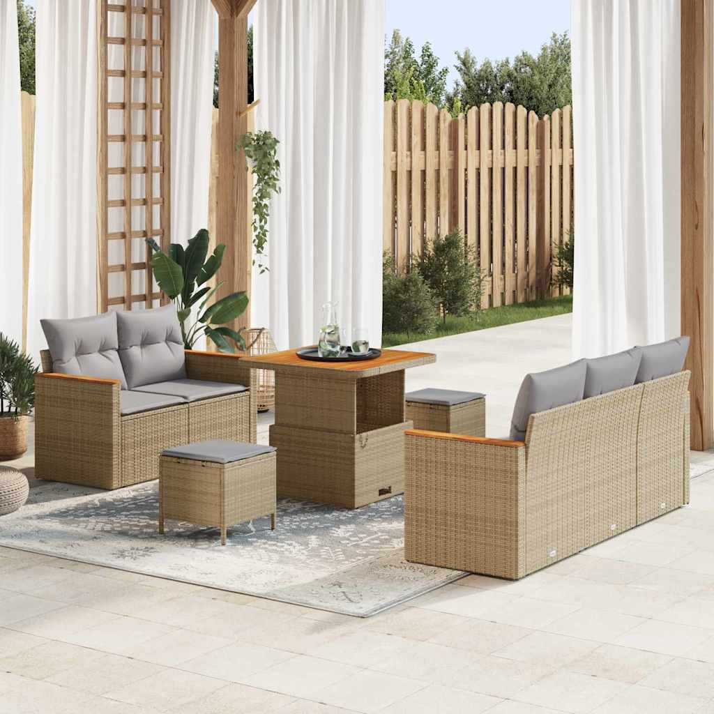 8 dalių sodo sofa su pagalvėlėmis smėlio poli ratanas akacija - Namų Idėja