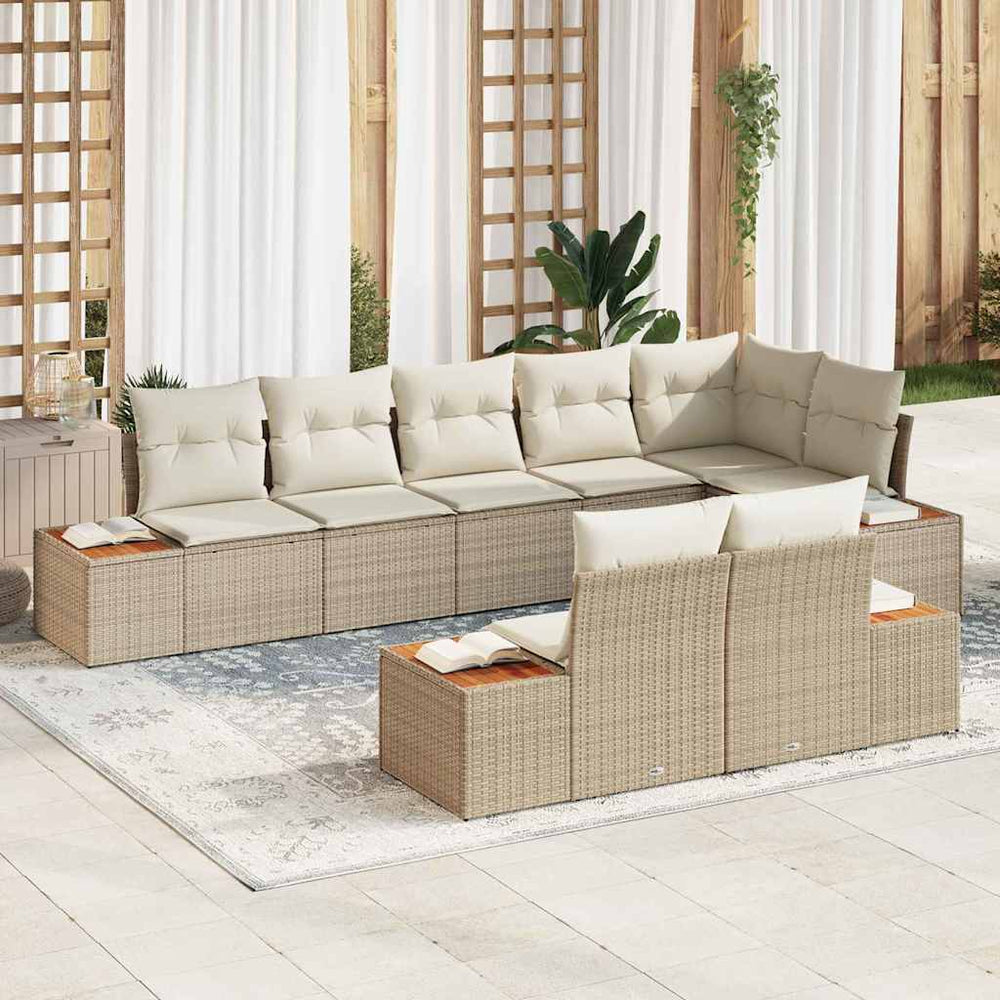 8 dalių sodo sofa su pagalvėlėmis smėlio poli ratanas akacija - Namų Idėja
