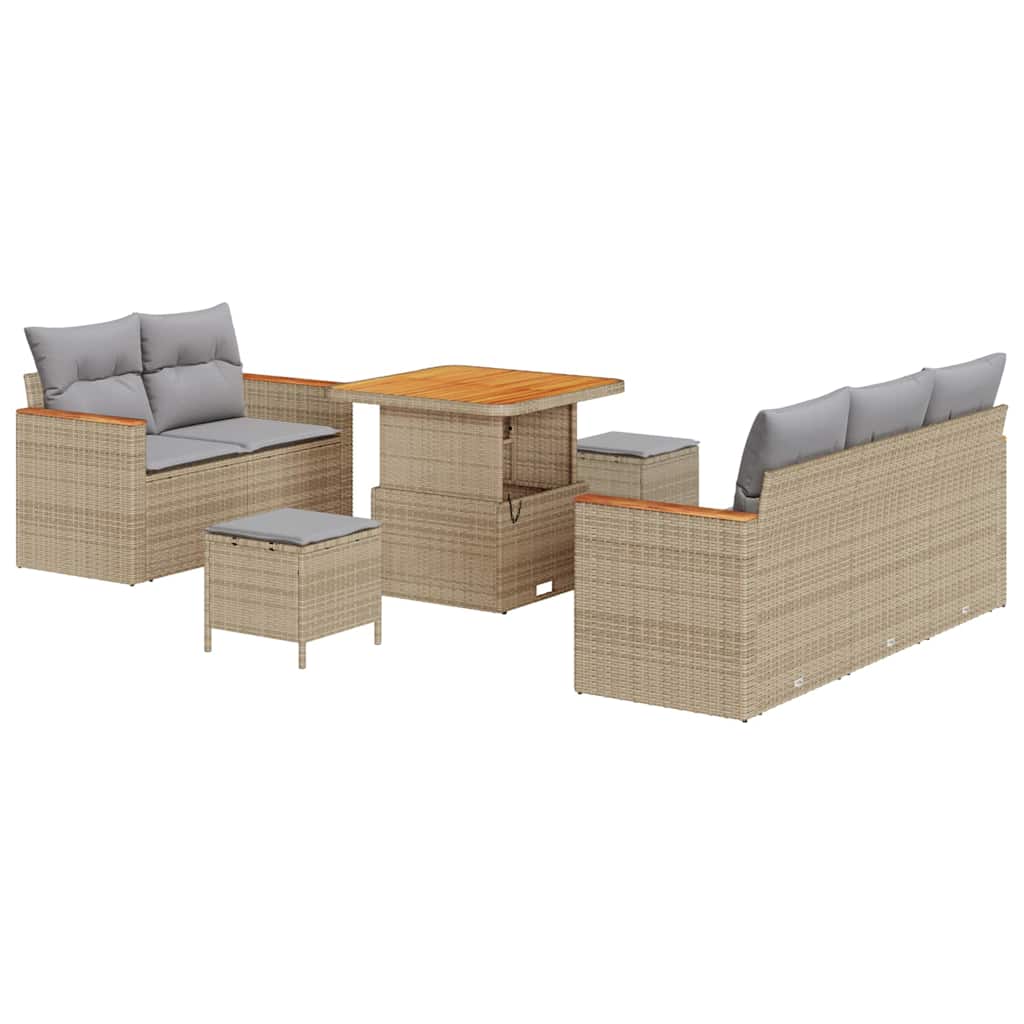 8 dalių sodo sofa su pagalvėlėmis smėlio poli ratanas akacija - Namų Idėja