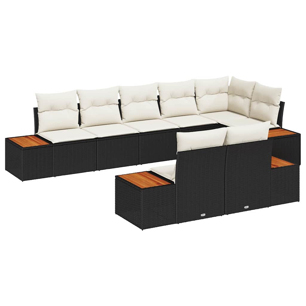 8 dalių sodo sofa su pagalvėmis juoda poli ratanas akacija - Namų Idėja