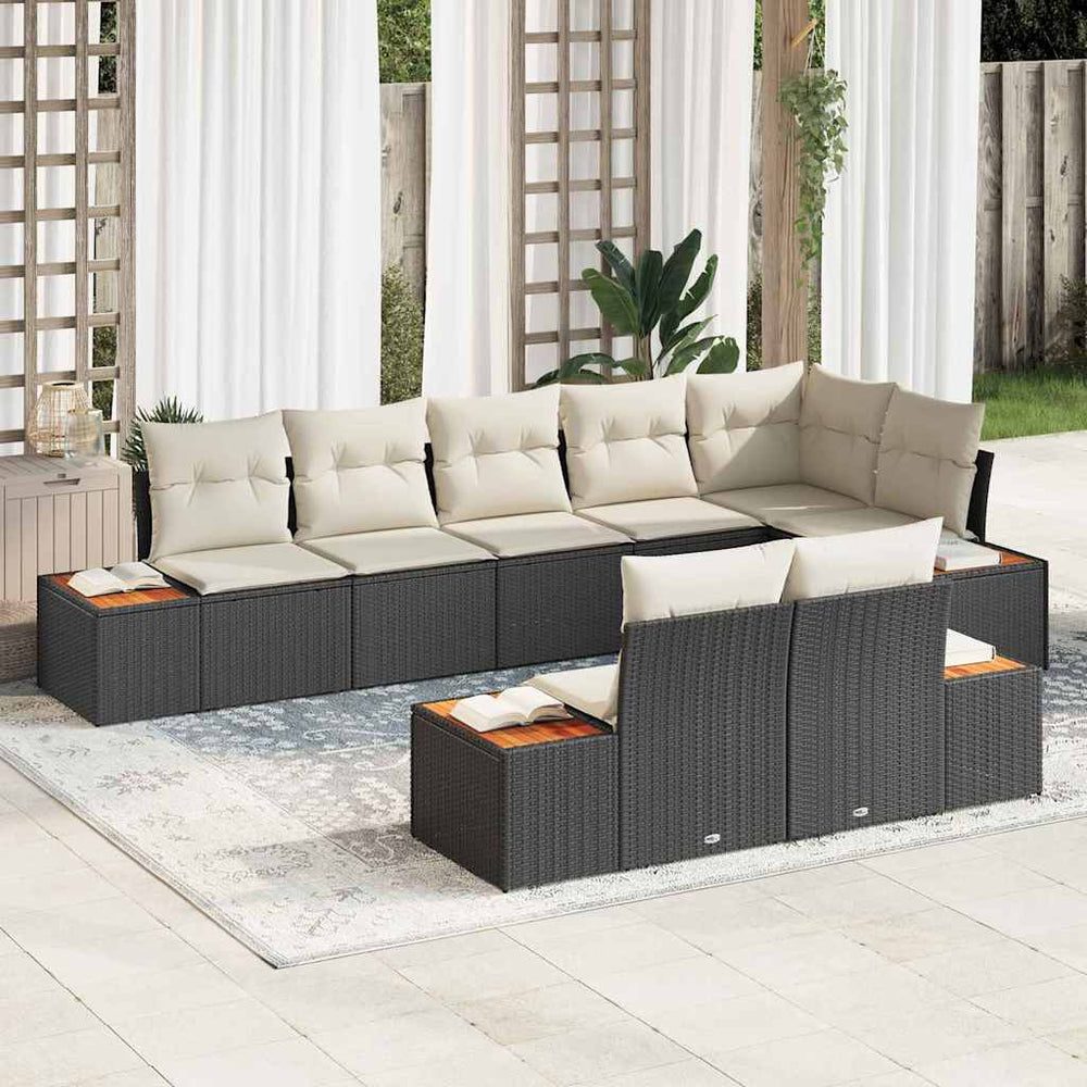 8 dalių sodo sofa su pagalvėmis juoda poli ratanas akacija - Namų Idėja