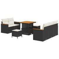 8 dalių sodo sofa su pagalvėmis Juoda Poli Rattan Akacija - Namų Idėja