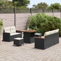 8 dalių sodo sofa su pagalvėmis Juoda Poli Rattan Akacija - Namų Idėja
