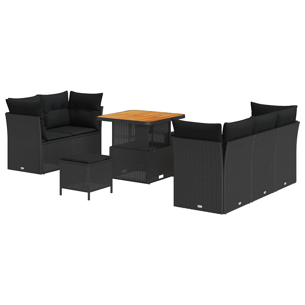 8 dalių sodo sofa su pagalvėmis juodas poliratanas akacija - Namų Idėja