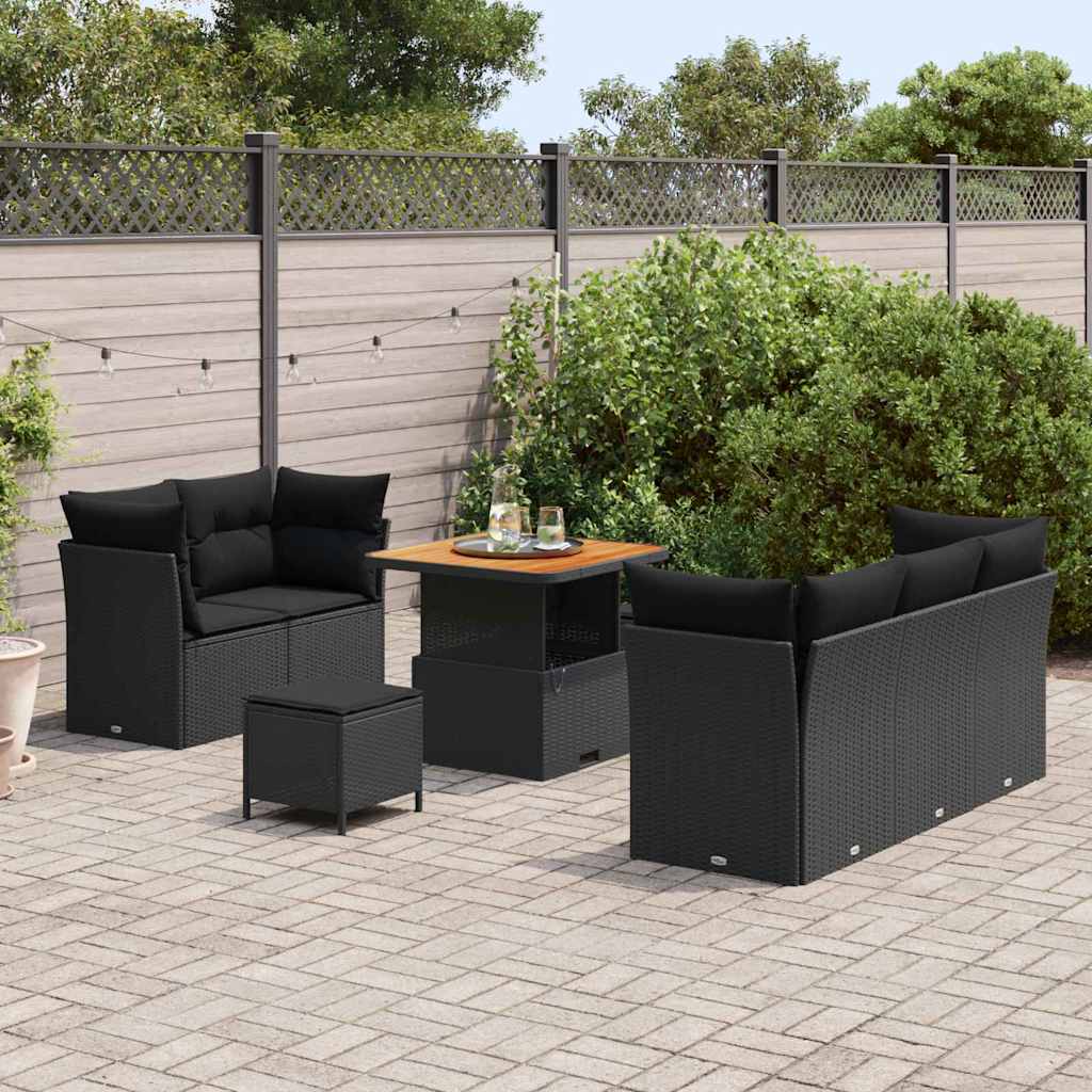 8 dalių sodo sofa su pagalvėmis juodas poliratanas akacija - Namų Idėja