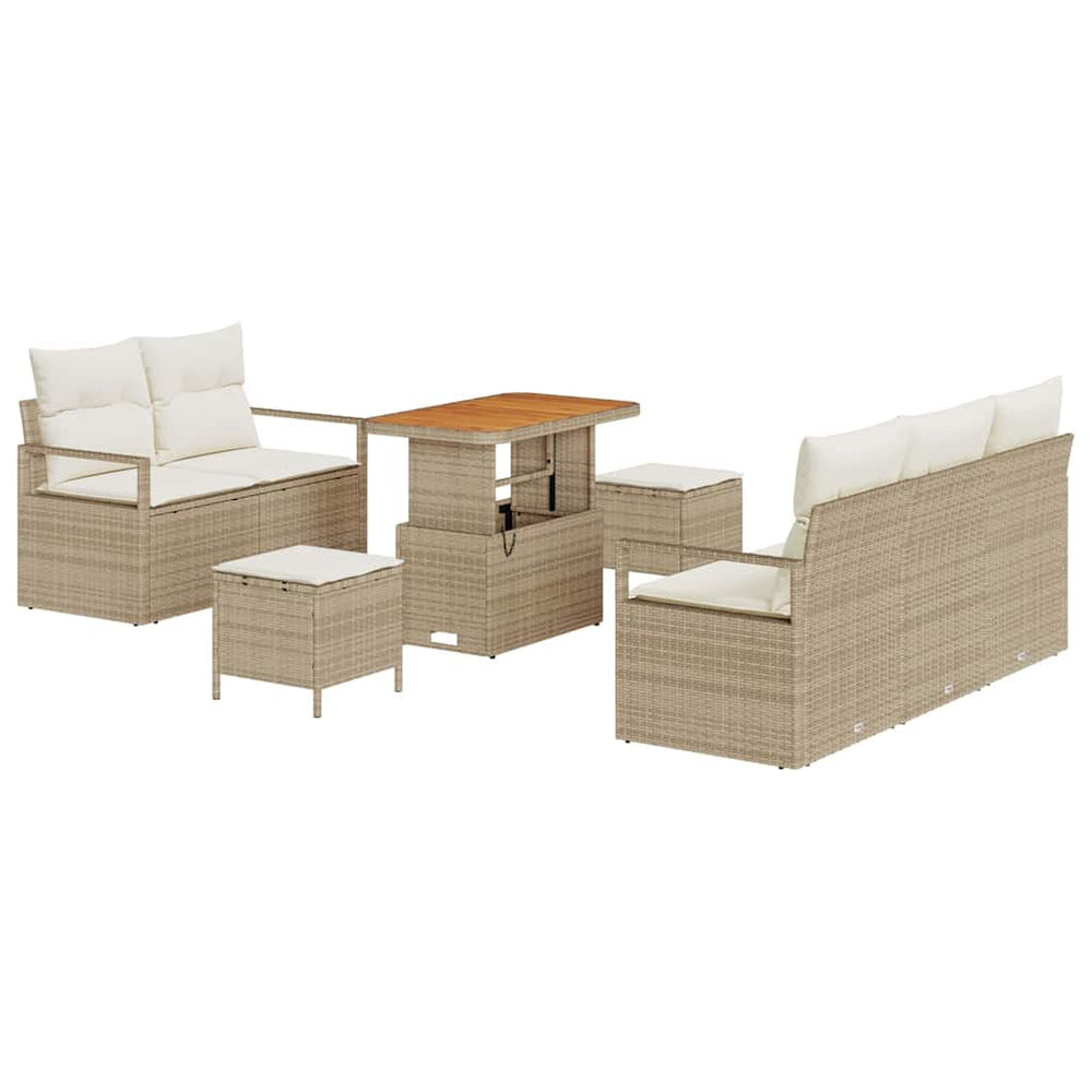 8 Dalių Sodo Sofų Komplektas su Pagalvėlėmis Smėlio Poly Rattan Acacia - Namų Idėja